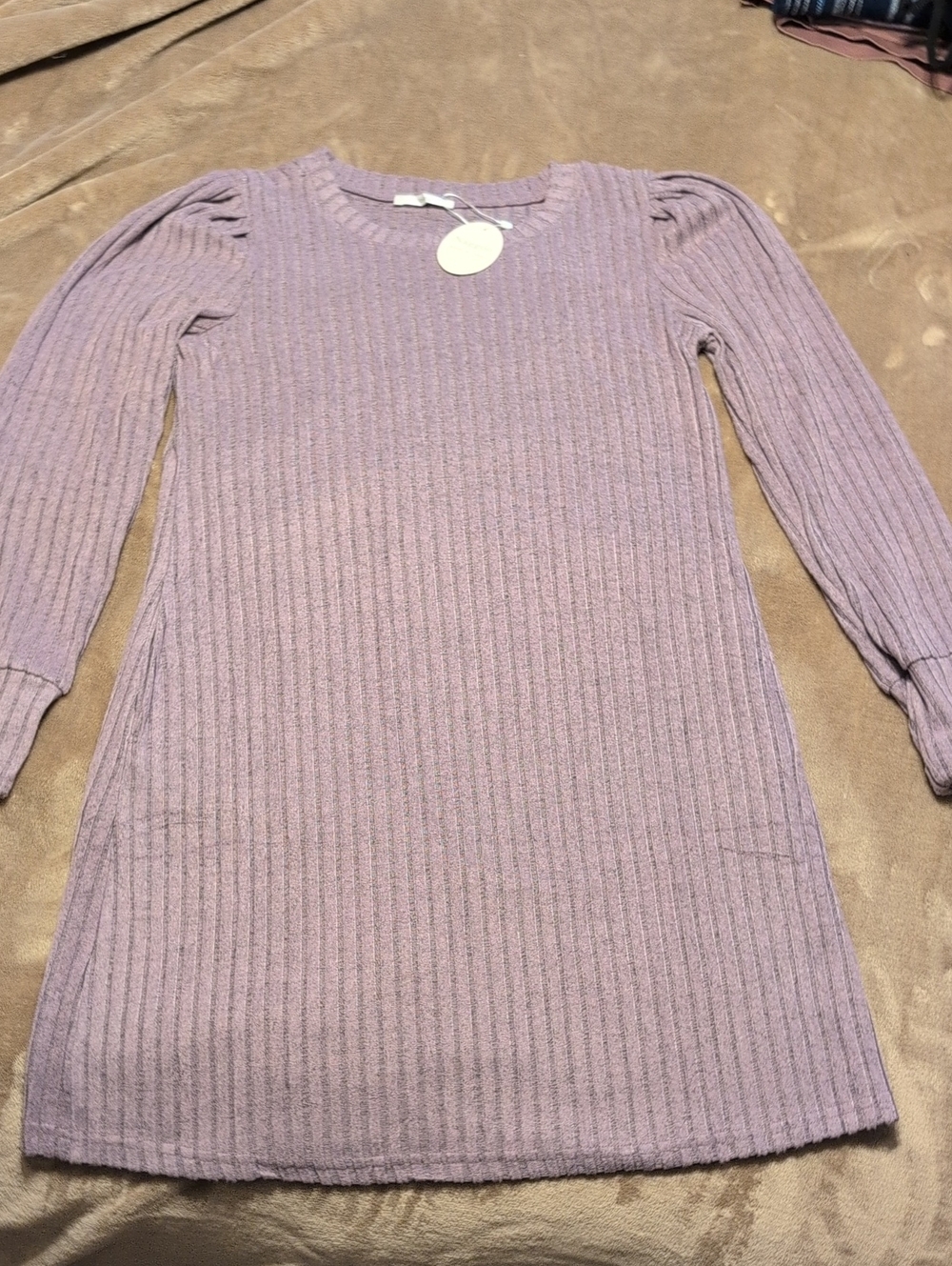 Lavender Ribbed Long-Sleeve Mini Dress - Women's
